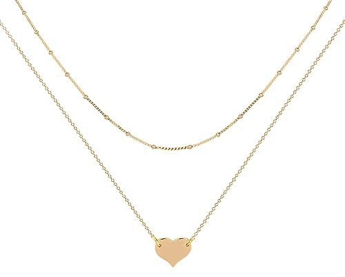 Jenosy Kette Layered Damen Kette mit Anhänger Damen Personalisierte Kette Gold Silber Damen Zarte Mehrreihige Halskette Hypoallergene 18K Vergoldete Kette Modeschmuck für Frauen und Mädchen