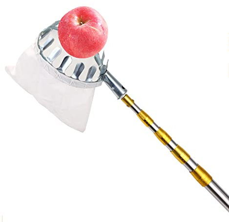 LekLai Teleskop-Obstpflücker, Obstpflücker-Ausrüstung, Obstfänger Mit 6 M Ausziehbarer Stange Aus Verdicktem Edelstahl, Für Apfel, Birne, Zitrone, Orange