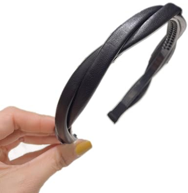 1 Stück Leder-Stirnband,Zweisträngiges Geflochtenes Stirnband für Damen | Rutschfestes Elastisches Haarreifen,Stirnbänder mit Zähnen Dünne,Haarreif Haarschmuck für Damen,Schwarz