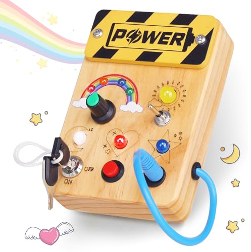 Ceoffo Montessori Busy Board ab 1 Jahr Activity Board ab 1 Jahr Holz mit 8 LED Montessori Spielzeug Early Development & Activity Toys