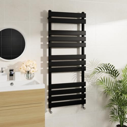 Warmehaus Designer Bathroom Flat Panel Heated Towel Rail Black 1200x500mm | Ladder Style Radiators, Central Heating, Premium Mild Steel, Corrosion Resistance, Durable Finish, Wall Mounted