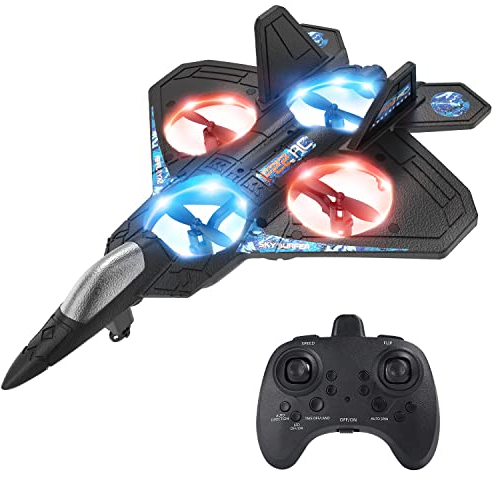 Schaumstoff-RC-Flugzeug-Drohne für Kinder – Ferngesteuertes Jet-Flugzeug mit LED-Licht, Auto-Hover, 360°-Flip, 2 Akkus (16 Minuten Flugzeit), einfach zu fliegen für Anfänger