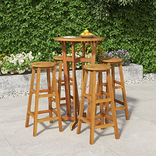 Gecheer 5-TLG.Gartenbar-Set Garten Bar Set Sitzgruppe Rattan Bar Tresen Theke Tisch Barset Garten Tisch Outdoor Gartenmöbel Set Massivholz Akazie-2329