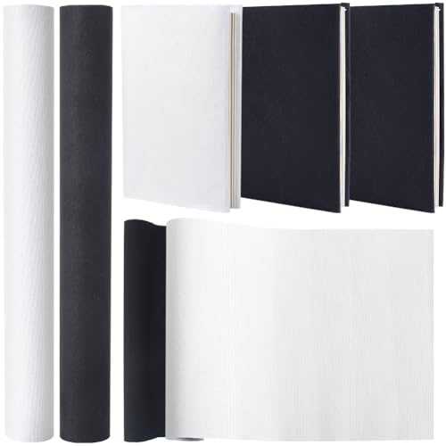 craspire 51 x 11.8 2 Rollen Leinen-Buchtuch Schwarz Weiß Für Bücher A4-A8 Bindestoff Oberfläche Buchumschlag Mit Papierrücken Bücher Album Scrapbooking Archiv DIY Einband Schutz Buchtuch Buchbinden