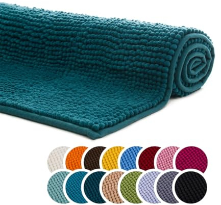 liebling Badrumsmatta, 100 % polyester – mikrofiber, serie Chile, 60 x 100 cm, 30 grader, tvättbar, lämplig för golvvärme, färg: petrol