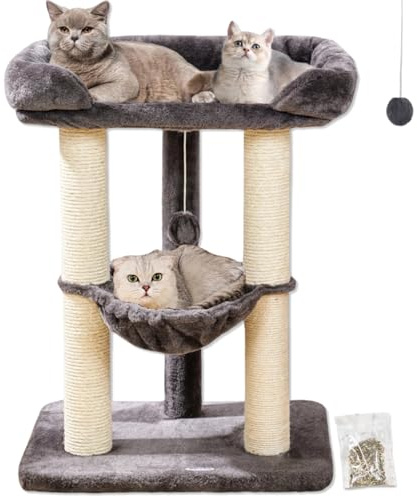 Happi N Pets Tiragraffi per gatti torre da 71 cm, grande tiragraffi con letto grande per grandi felini, tiragraffi in sisal con posatoio, soffice e amaca, supporto stabile per gatti, fodera rimovibile