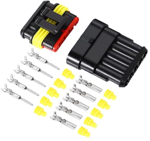 Aiqeer 5 Set 5 Pin Car Waterproof Electrical Wire Connectors, Car Waterproof Electrical Connector Plug Socket Kit