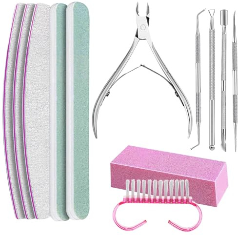 Nagelfil-set, manikyrset för – nagelvårdsset 100/180, 1 st. manikyrverktyg, nagelverktyg med nagelklippare, nagelfilar, rosa nagelpuffert, nagelbandstång för salongen