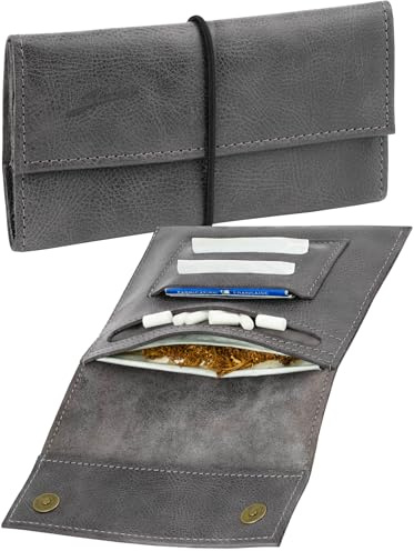 Simaru Handmade Italian Leather Tobacco Pouch - Soft Leather Made in EU - Ideal Turner Pouch with Strap & Magnet - Unique Design
