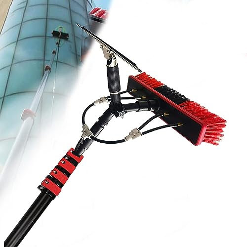 DKXCOSQ Professionelles 11 m langes Teleskop-Fensterreinigungsbürsten-Set mit Wasserzufuhr für hohe Fenster, Sonnenkollektoren und Wintergartendächer