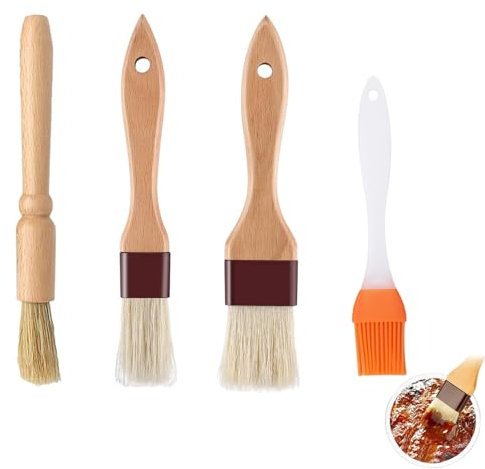 4 Pcs Pastry Brushes, Durable Wooden Oil Brush for Cooking, with Anti Slip Handle Pastry Brush, Suitable for Baking Food, Grilled Meat, Bread, Cookies