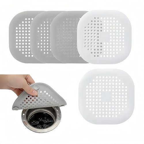 5PCS Coladores de Drenaje de Silicona,14cm*14cm,Tapa de Drenaje de con Ventosas Fuertes, Cubierta de Bañera Colador, Filtro para Fregadero para Cocina Baño （3Gris/2Blanco ）