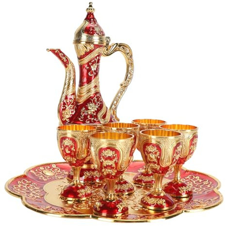 ANKROYU Service à thé turc vintage, ensemble de tasses à café vintage avec tasses à plateau de théière, service à thé avec soucoupe en métal, tasses à café turques pour fête (-1214240013411)