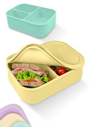 Contenitore per il pranzo in silicone per adulti, infrangibile e a prova di perdite, senza BPA, lavabile in lavastoviglie e adatto al microonde, per lavoro, ufficio e in viaggio, 800 ml (giallo