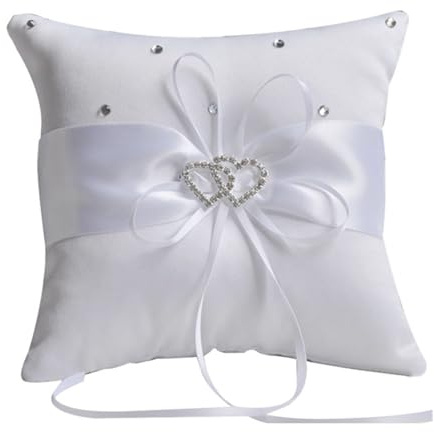 FIBOUND White Wedding Ring Pillow - Elegant Square Ring Bearer Holder for Proposals & Ceremonies, Bridal Engagement Keepsake with Satin Finish
