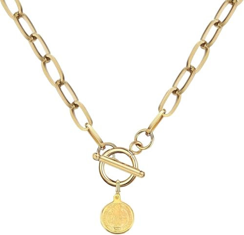 jewelry Accessories 925 Sterling Silver Coin Toggle Necklace For Women, Toggle Paperclip Chain Padlock Pendant Necklace - Lock And Key, Heart, Coin Chain Pendant Necklace necklace