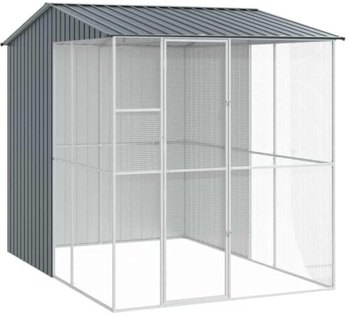 vidaXL Vogelkäfig Anthrazit 215 x 310 x 247 cm Verzinkter Stahl, Garten und Terrasse, modernes Vogelheim, strapazierfähiges Gehege, freistehender Käfig