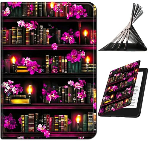 RWUTYTIUL Schutzhülle für Amazon Kindle Fire HD 8 & 8 Plus (12. / 10. Generation, 2024/2022/2020), stoßfest, intelligent, mehrwinkelig, mit automatischer Schlaf-/Wachfunktion, violette Buchblume