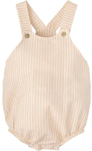 BABIDU Pelele Aura Sin Mangas con Tirantes Cruzados y Botones, Diseño Fresco de Rayas para Primavera Verano, Cierre a Presión Inferior, Ropa Bebé Unisex Cómoda y Ligera para Uso Diario