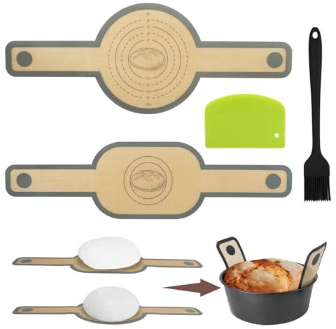 2 PCS Tapete de Silicona Antiadherente para Horno, Estera de Horneado con Asas Largas, con Brocha y Rasqueta, Reutilizable y Lavable, Ideal para Pan, Pizza y Repostería