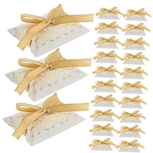 SAFIGLE 50 Stück Boxen Gold genähte Geschenkbox Kissenboxen weiß Deko-Requisite für Bonbonschachteln kleine Kisten Party Kissenschachteln Hochzeits Süßigkeitenbehälter -Boxen Papier