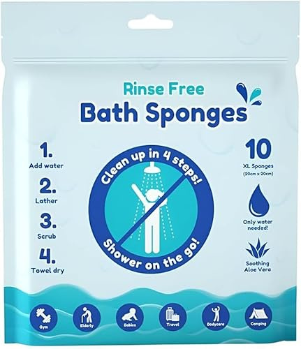 Rinse Free Bath Shower Sponge Wipes Body Wash for Bathing Bed Bath Extra Moist Wet Wipes for Adults Hospital Hygiene Cleaning, Eldery & Bedridden Care, Camping &Traveling Disposable | Pack of 1(10 pc)