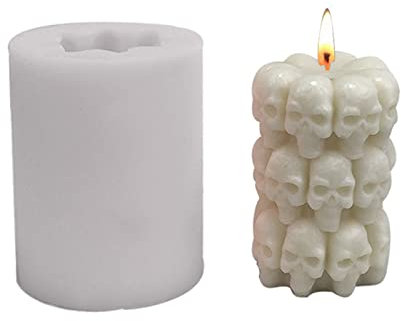 Moulds 3-D Skull Silicone Molds Pillar Halloween Decoration Craft Home Decration Present Skull Shape Mold Decorated Pillar Handcrafted Silicone Molds for Wax
