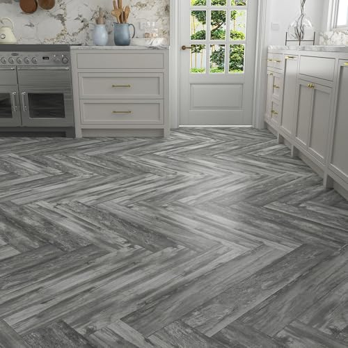 Decotalk PVC Sol Adhesif Bois Salon 90X15cm 35 Pièces 4.73m² Dalle PVC Adhésive Sols Gris Revetement de Sol pour Cuisine Revêtement de Sols Autocollant Résistant à l'usure pour Chambre Bureau Gris