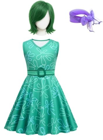 Lito Angels Deguisement Robe Costume à Degout Green Girl avec écharpe Perruque et Ceinture pour Enfant Fille Taille 9-10 ans