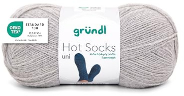 Gründl Wolle Hot Socks uni 100 4-fach Sockenwolle 1 Knäuel 100 g | für 1 Paar Socken - Sockengarn - Weich und hautfreundlich - 75% Schurwolle, 25% Polyamid - 100 g / 420 m - Nadelstärke 2,5-3