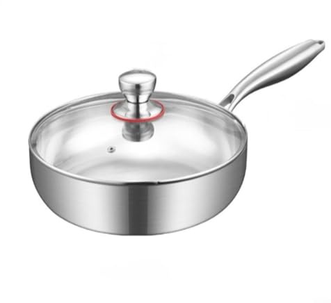 Lastdaytime Padella in acciaio inox con coperchio, 24 cm, base a triplo strato, compatibile con induzione, gas, elettrica (24 cm)