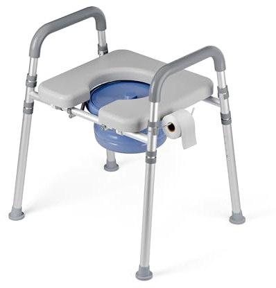 Loyoda Bedside Commode with Bucket for Seniors, Toilet Chair with Padded Handles & Seat, 400 LBS Bedside Toilet with Adjustable Height & Width for Pregnant, Disabled, Handicapped,(Gray)