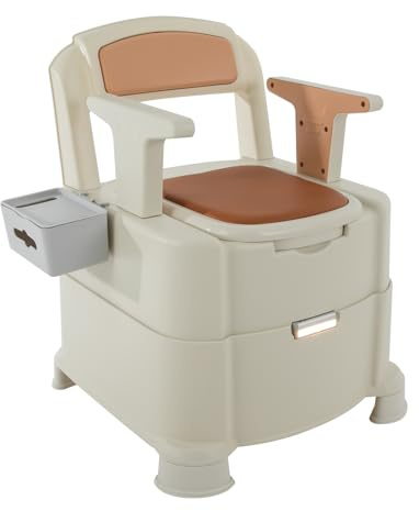 Sedia per WC portatile, antiscivolo, 3 sacchetti per la spazzatura, portata 200 kg, adatta per donne incinte, pazienti, disabili (marrone + bianco)