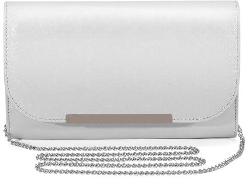 ACILICI Silver Sequin Clutch with Detachable Chain for Wedding Party