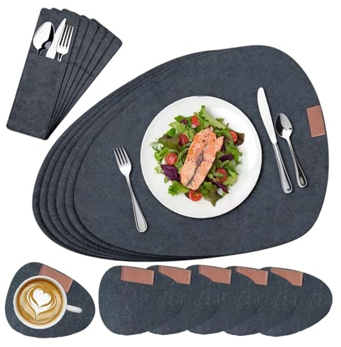 18 Stück Tischsets Abwaschbar Set, Platzsets Abwaschbar Tischsets Oval, Doppelseitige Platzdeckchen, BestecksäCken für Küche und Büro Beige(42x32cm)