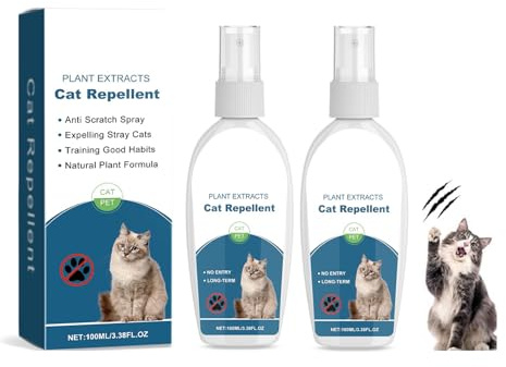 NTHFECG Spray repelente de gatos de 100 ml, repelente de gatos para interior y exterior, spray antiarañazos, ingredientes naturales, para alfombras, muebles, cortinas, tela (2 unidades)