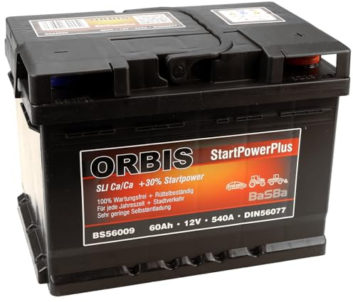 Starterbatterie 12 V 60 Ah Orbis BS56009 – 540 A Kaltstart, wartungsfreie Autobatterie gefüllt & geladen, zuverlässige Energie für Ihren PKW, SUV, Van | BaSBa 4920