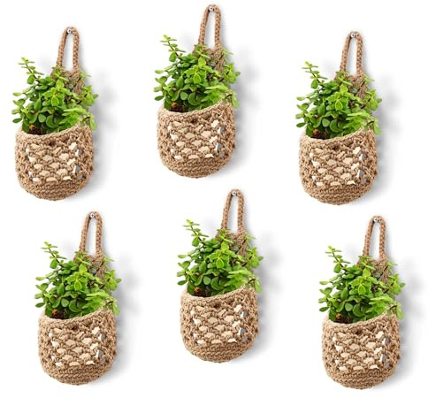 DOODLREAM 6PCS Small Hanging Planters for Indoor Plants, Boho Home Decor | Handmade Hanger for 9.9 cm Pot, Woven Hanging Wall Plant Holder Basket for Succulents, Air Plants and Herbs