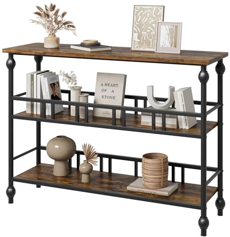 Mesa consola de madera, mesa de entrada estrecha con 3 estantes MDF, mueble de entrada en 4 patas de columna, mesa auxiliar /punta de sofá escandinavo para entrada, dormitorio, sala de estar (110 x 80