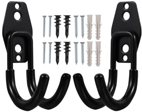 BESTOMZ Ganchos Metálicos para Manguera de Jardín y Cables 2 Piezas Soporte de Pared Negro para Garaje y Exterior