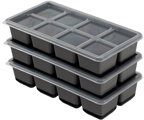 3 Pack Große Silikon Eiswürfelform mit Deckel BPA Frei, Eiswürfelbehälter Stapelbar, Sichere Gesunde Eiswürfel Form für Cocktail Whiskey Kaffee (Schwarz und Grau)
