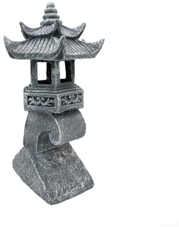Lanterne solaire en résine style pagode imitation pierre LED pour allée, allumage automatique, décoration de jardin zen, gris, 32,5 cm, statue d'extérieur (A)