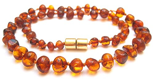 Amberta Baltische Bernstein Halskette für Erwachsene – Echter Natürlicher Bernstein in Cognac Farbe mit Geschenkbeutel – 35 cm