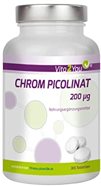 Vita2You Chrom Picolinat 200µg - 365 Tabletten - Hochdosiert - Jahrespackung - Premium Qualität