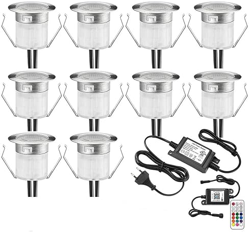Juego de 10 lámparas LED empotrables para el suelo con WiFi, funciona con Alexa, Google Home, RGBWW (4 en 1), diámetro de 31 mm, IP67, resistente al agua, 0,6 W, foco LED empotrable
