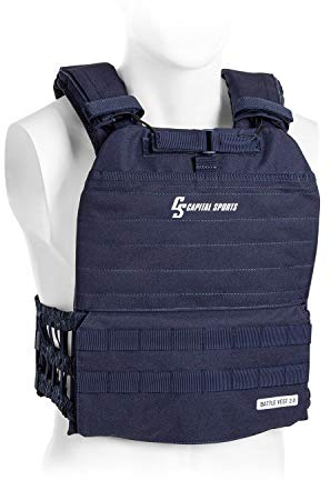 Capital Sports Battlevest 2.0 - Viktväst, Innehåller 4 viktplattor: 2 x 5,75 kg och 2 x 8,75 kg, hög bärkomfort tack vare vaddering, optimal viktfördelning, snabbkopplingskabel - blå