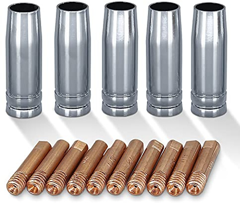 MIG MAG Tillbehörssats 15 delar svetstillbehör slitdelar, gasmunstycken, strömmunstycken för svetsbrännare storlek 0,8 mm