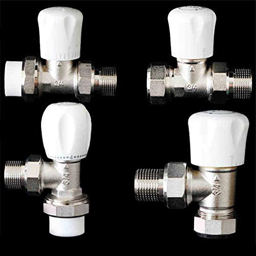POWERTOOL Valvole per radiatore, 1 pezzo, raccordo termostatico per riscaldamento a pavimento, in ottone cromato, valvole dritte per radiatore (maschio e femmina da 3/4 a 3/4)