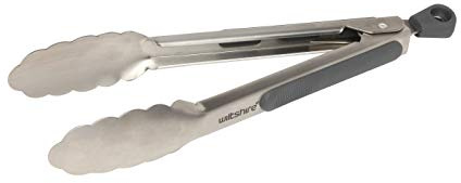 Wiltshire Classic Kitchen Tongs 23cm, Cooking & Serving Tongs, Salad & BBQ Tongs, Heat Resistant Utensil, Stainless Steel Scalloped Head, Locking Mechanism, Non-Slip Handle, 7x23x3.8cm, Grey & Silver