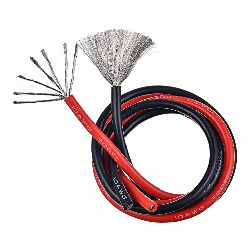 BOJACK 10 Gauge silikontråd, 10 meter, röd 10 meter, svart, flexibel strängad koppartråd på 10 AWG (paket med 1 par)